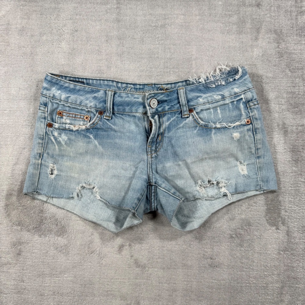 American Eagle Shorts Womens 2 Blue Distressed Low Rise Cutoff Summer Y2K Jorts